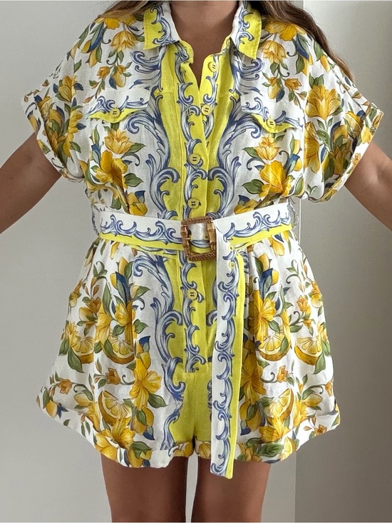 FARM Rio Pants - Farm Rio Linen belted Romper